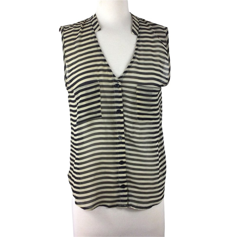 one clothing Sheer Striped Button‎ Down Tank, Small